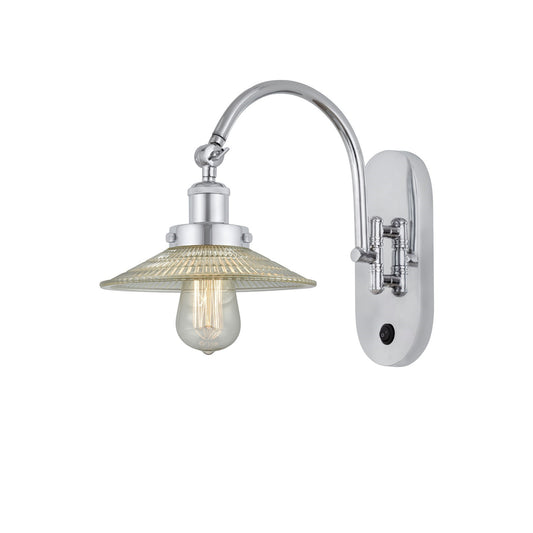 Innovations Halophane 8.5in 1-Light Swing Arm Lamp | Industrial Polished Chrome and Clear Halophane Glass | Bedroom Reading | Model 918-1W-PC-G2-LED