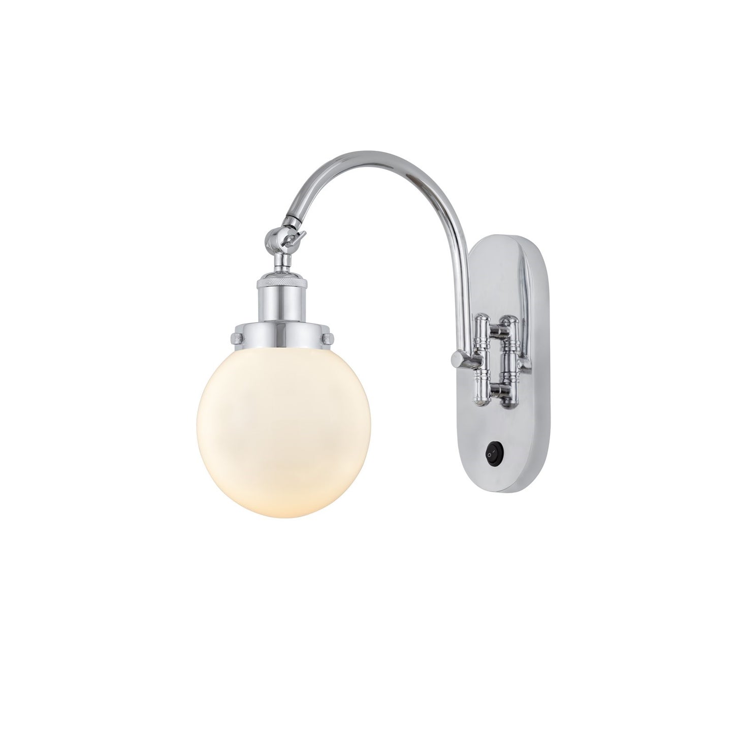 Innovations Beacon 6in 1-Light Swing Arm Lamp with LED | Industrial Polished Chrome and Matte White Frosted Glass | Bedroom & | Model 918-1W-PC-G201-6-LED
