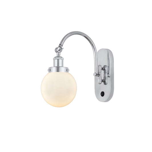 Innovations Beacon 6in 1-Light Swing Arm Lamp with LED | Industrial Polished Chrome and Matte White Frosted Glass | Bedroom & | Model 918-1W-PC-G201-6-LED