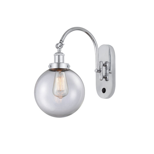 Innovations Beacon 8in 1-Light Swing Arm Lamp | Industrial Polished Chrome Steel and Clear Glass | Bedroom & Living Room Reading | Model 918-1W-PC-G202-8