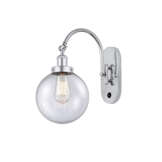 Innovations Beacon 8in 1-Light Swing Arm Lamp | Industrial Polished Chrome Steel and Seedy Glass | Bedroom & Living Room Reading | Model 918-1W-PC-G204-8
