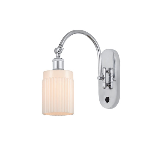 Innovations Hadley 1-Light 4.5in Wall Sconce | Industrial Polished Chrome and Matte White Ribbed Glass | Bedroom & Hallway Accent | Model 918-1W-PC-G341