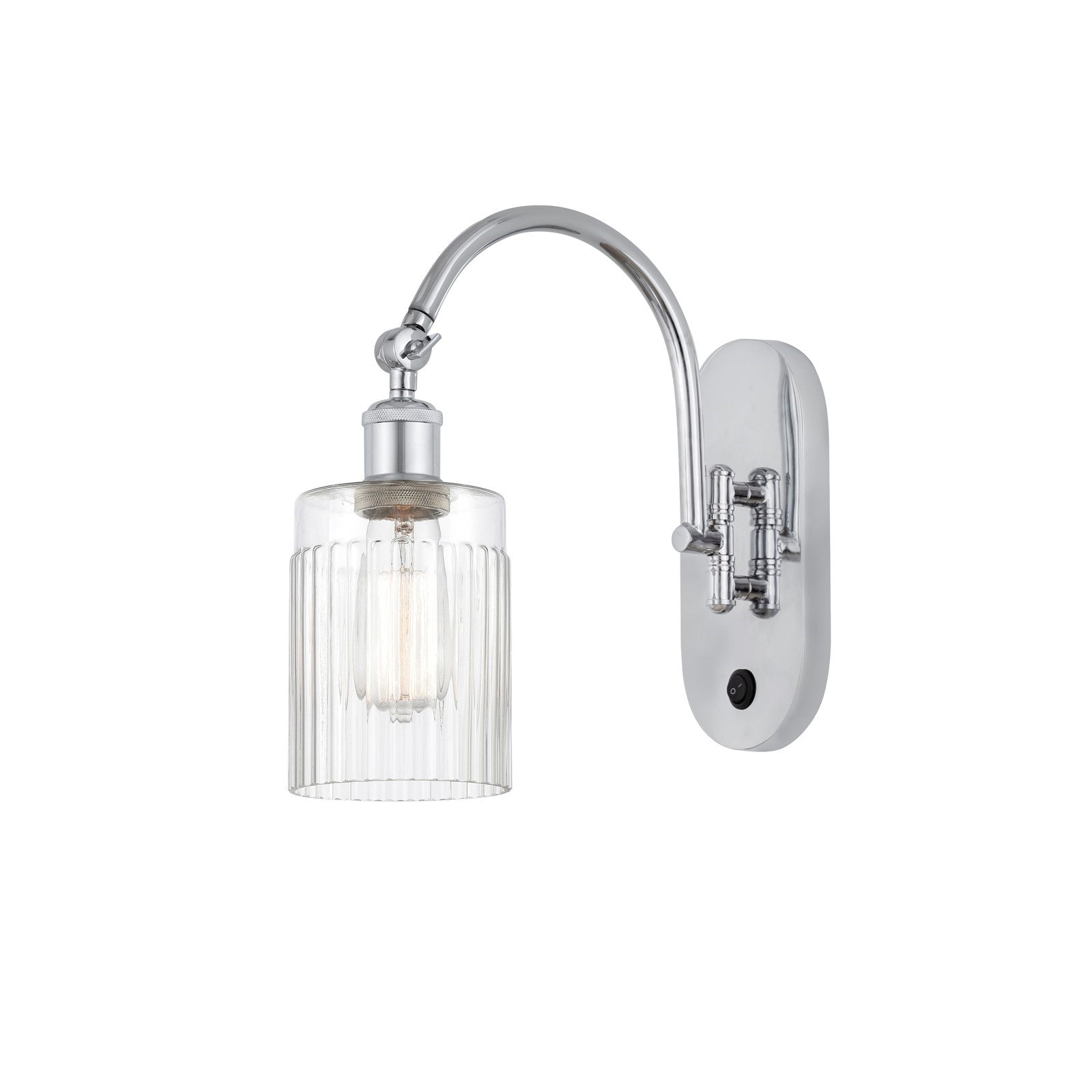 Innovations Hadley 1-Light 4.5in Wall Sconce | Industrial Polished Chrome and Clear Ribbed Glass | Bedroom & Hallway Accent Light | Model 918-1W-PC-G342
