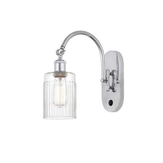Innovations Hadley 1-Light 4.5in Wall Sconce | Industrial Polished Chrome and Clear Ribbed Glass | Bedroom & Hallway Accent Light | Model 918-1W-PC-G342