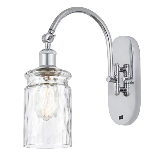 Innovations Candor 1-Light 4.75in Wall Sconce | Industrial Polished Chrome and Clear Waterglass Frosted Glass | Bedroom & Hallway | Model 918-1W-PC-G352