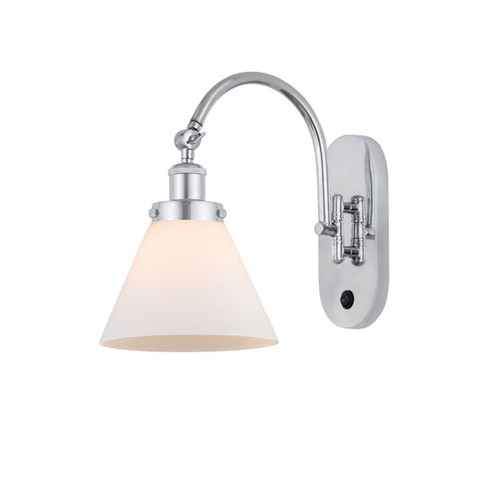 Innovations Cone 8in 1-Light Swing Arm Sconce | Industrial Polished Chrome and Matte White Frosted Glass | Bedroom & Living Room | Model 918-1W-PC-G41-LED