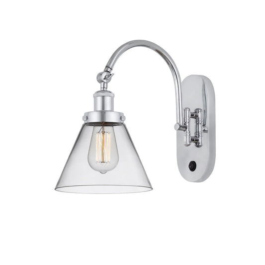 Innovations Cone 8in 1-Light Swing Arm Sconce | Industrial Polished Chrome and Clear Glass | Bedroom & Living Room Reading Light | Model 918-1W-PC-G42