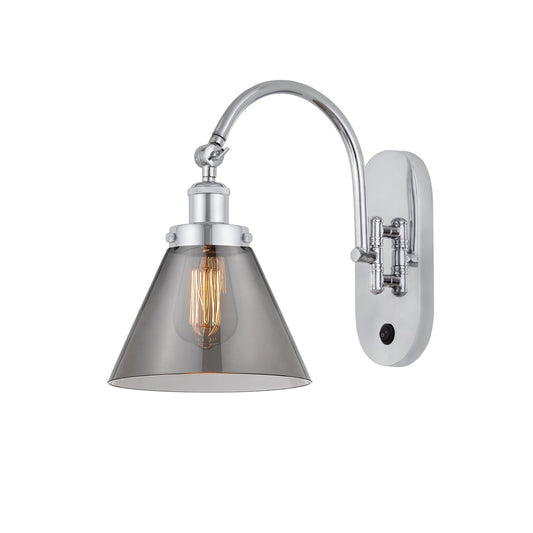 Innovations Cone 8in 1-Light Swing Arm Lamp | Industrial Polished Chrome Steel and Light Smoke Glass | Bedroom & Living Room | Model 918-1W-PC-G43-LED