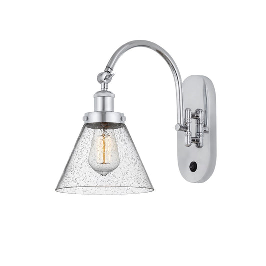 Innovations Cone 8in 1-Light Swing Arm Lamp | Industrial Polished Chrome Steel and Seedy Glass | Bedroom & Living Room Reading Light | Model 918-1W-PC-G44
