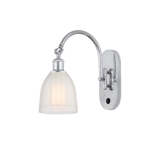 Innovations Brookfield 1-Light Wall Sconce | Industrial Polished Chrome and White Frosted Ribbed Glass | Bathroom & Hallway Accent | Model 918-1W-PC-G441