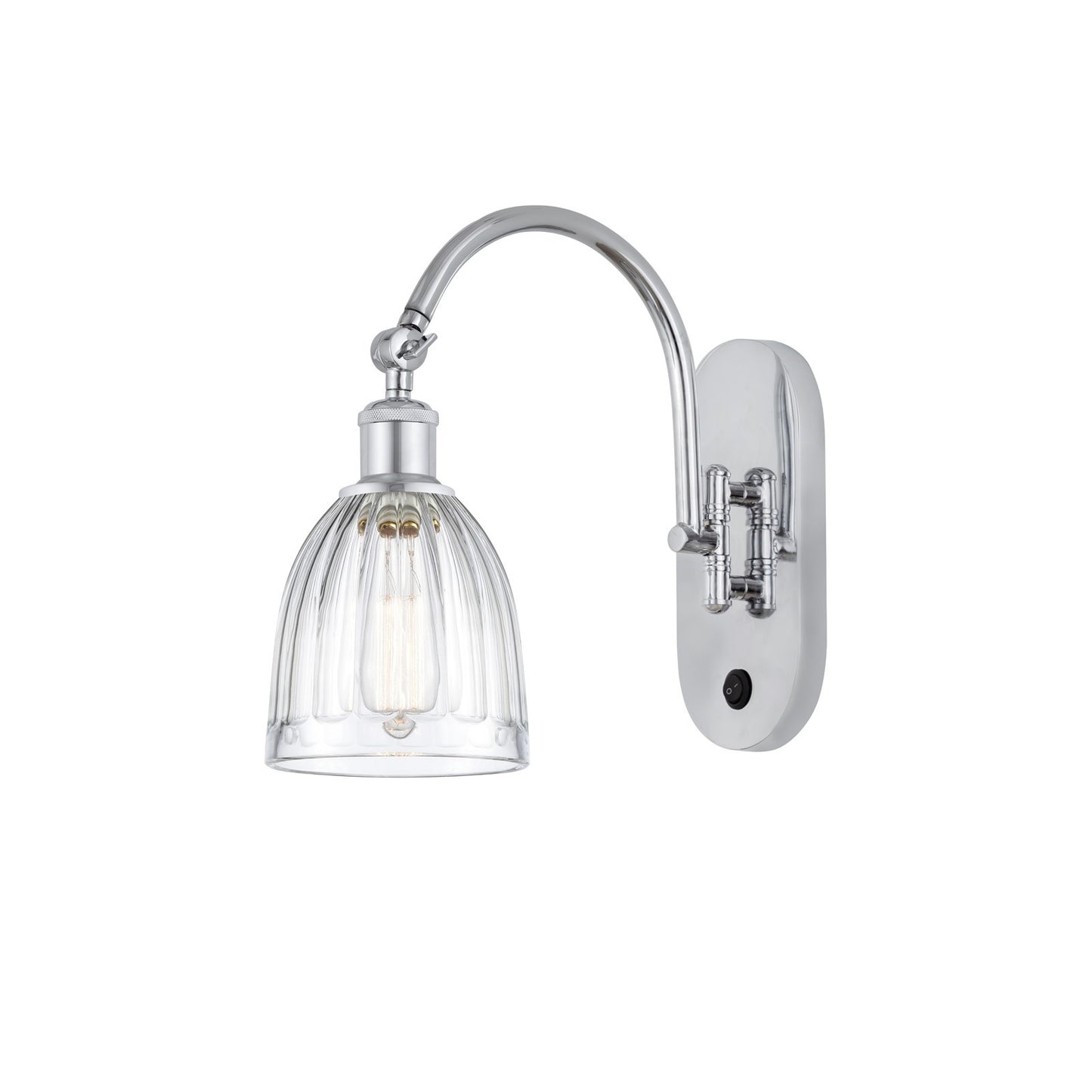 Innovations Brookfield 1-Light Wall Sconce | Industrial Polished Chrome and Clear Ribbed Glass | Bathroom & Hallway Accent Light | Model 918-1W-PC-G442