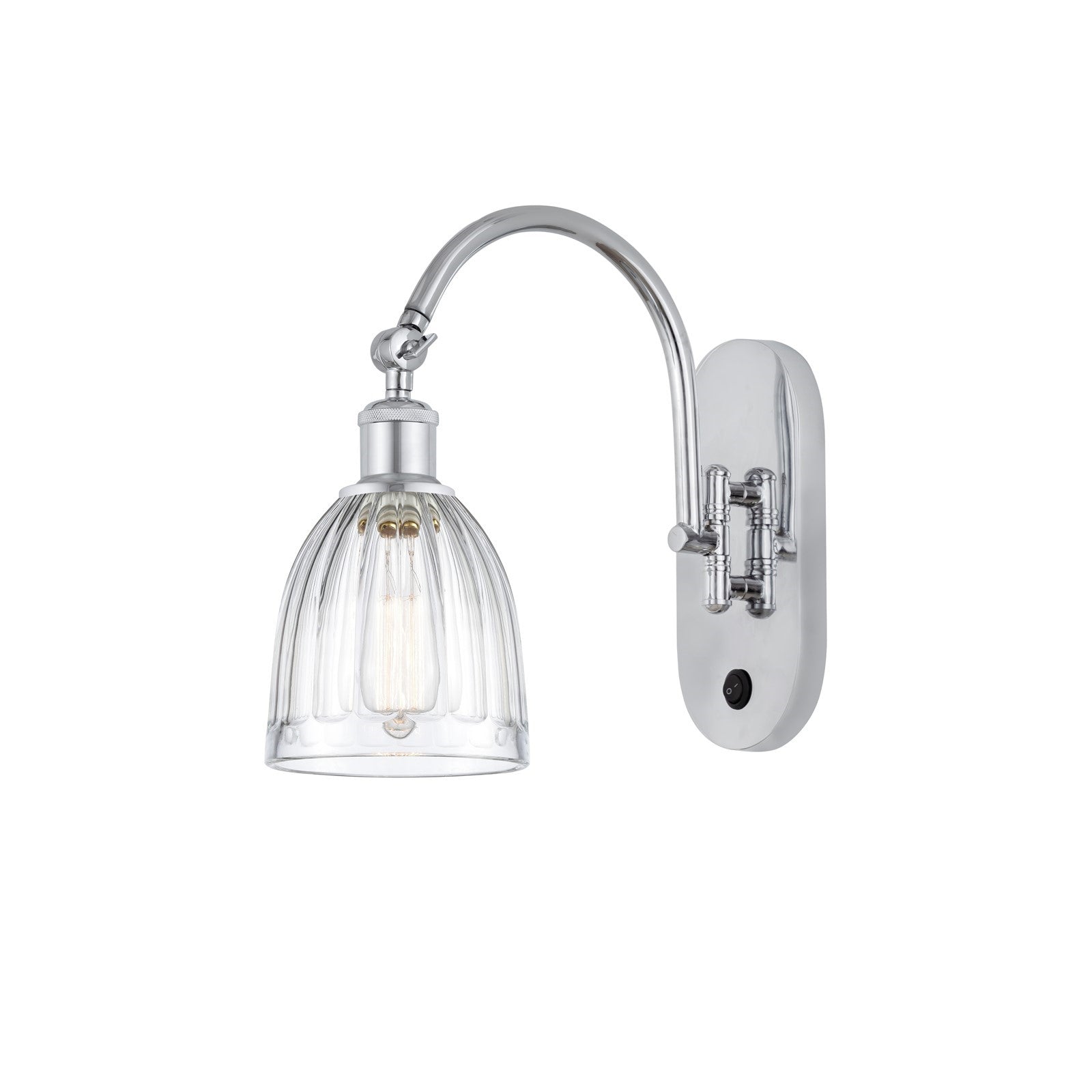 Innovations Brookfield 1-Light Wall Sconce | Industrial Polished Chrome and Clear Ribbed Glass | Bathroom & Hallway Accent Light | Model 918-1W-PC-G442