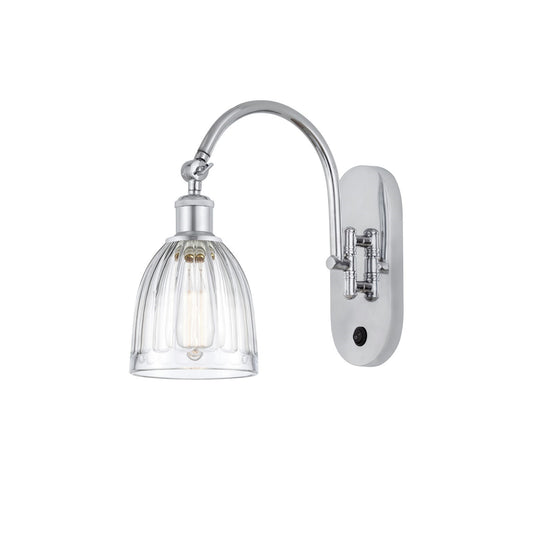 Innovations Brookfield 1-Light Wall Sconce | Industrial Polished Chrome and Clear Ribbed Glass | Bathroom & Hallway Accent Light | Model 918-1W-PC-G442