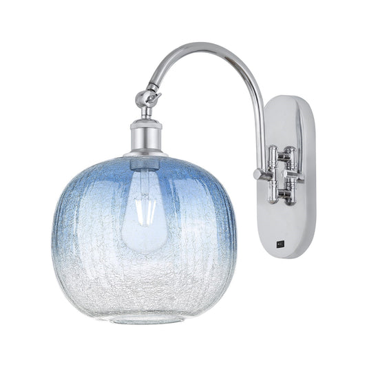 Innovations Brookhaven Sphere 10.5in 1-Light Wall Sconce | Industrial Polished Chrome and Sapphire Blue Glass | Bathroom & | Model 918-1W-PC-G481-10SB