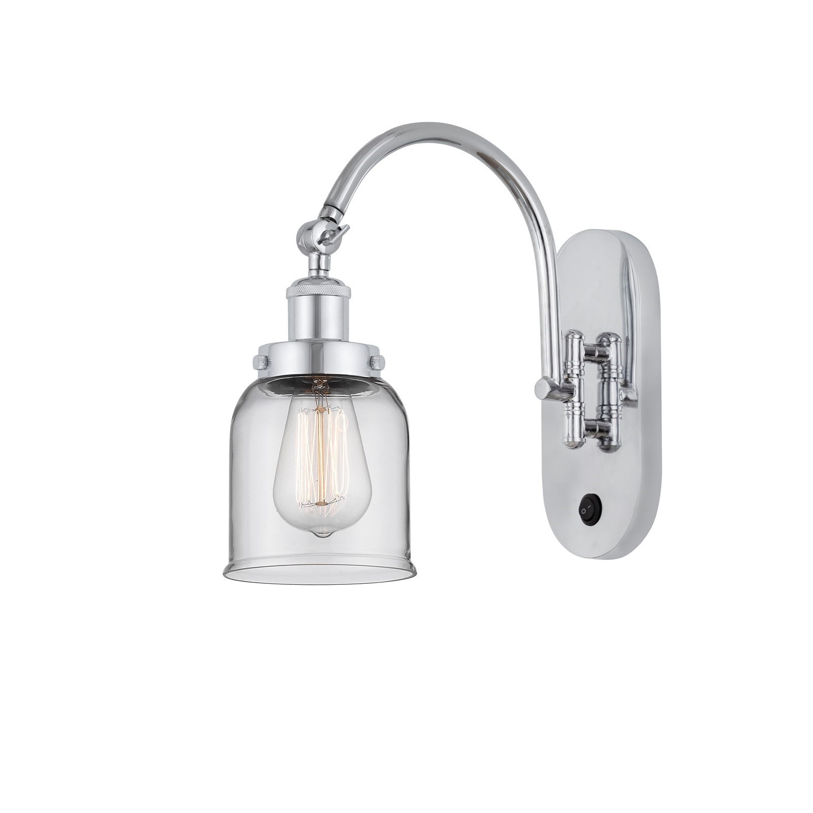 Innovations Bell 5in 1-Light Swing Arm Lamp | Industrial Polished Chrome and Clear Glass | Bedroom & Living Room Reading Accent | Model 918-1W-PC-G52