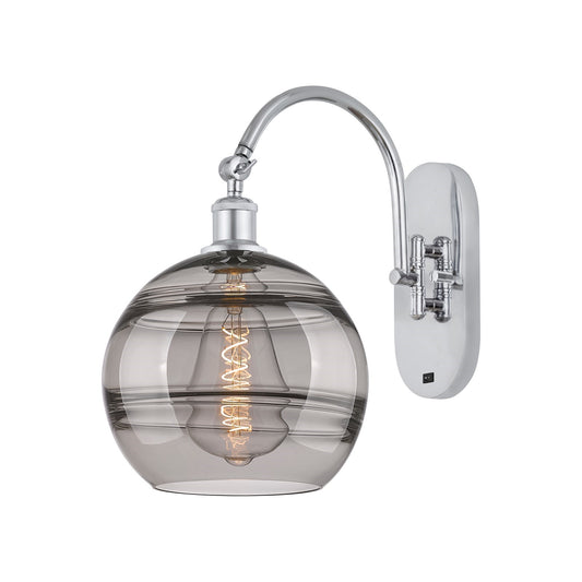 Innovations Rochester 10in 1-Light Wall Sconce | Industrial Polished Chrome and Light Smoke Glass | Hallway & Living Room | Model 918-1W-PC-G556-10SM