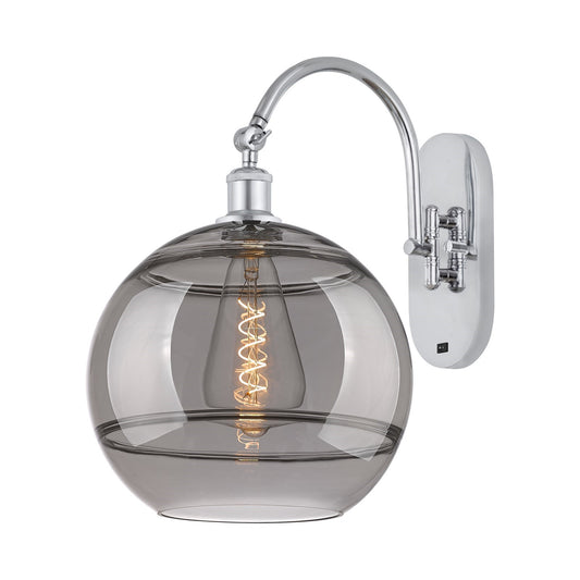 Innovations Rochester 12in 1-Light Wall Sconce | Industrial Polished Chrome Steel and Light Smoke Glass | Bedroom & Hallway | Model 918-1W-PC-G556-12SM