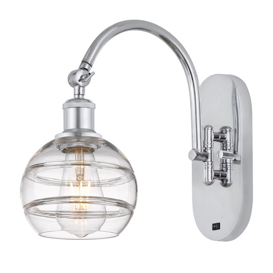 Innovations Rochester 6in 1-Light Wall Sconce | Industrial Polished Chrome Steel and Clear Glass | Bedroom & Hallway Accent | Model 918-1W-PC-G556-6CL