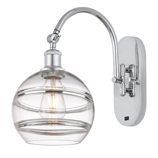 Innovations Rochester 8in 1-Light Wall Sconce | Industrial Polished Chrome Steel and Clear Glass | Bedroom & Hallway Accent | Model 918-1W-PC-G556-8CL