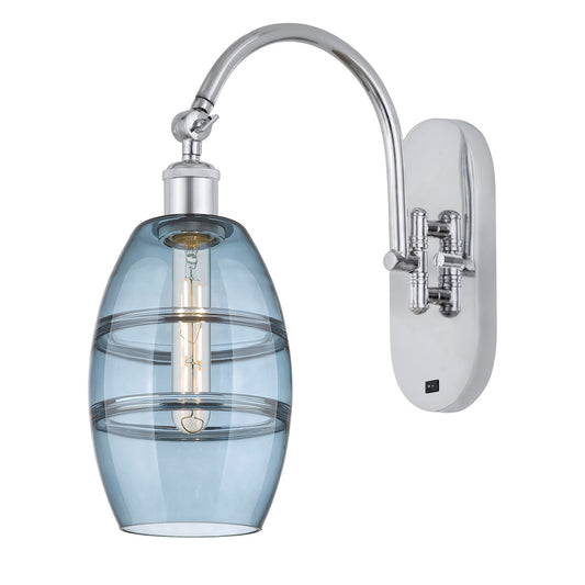 Innovations Vaz 6in 1-Light Wall Sconce | Industrial Polished Chrome and Blue Glass | Bedroom & Hallway Accent | Model 918-1W-PC-G557-6BL