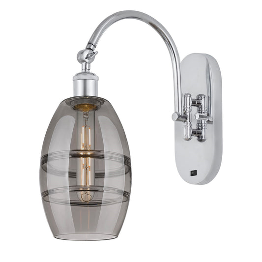 Innovations Vaz 6in 1-Light Wall Sconce | Industrial Polished Chrome and Light Smoke Glass | Bedroom & Hallway Accent | Model 918-1W-PC-G557-6SM