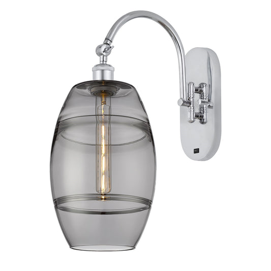 Innovations Vaz 8in 1-Light Wall Sconce | Industrial Polished Chrome and Light Smoke Glass | Bathroom & Hallway Accent | Model 918-1W-PC-G557-8SM