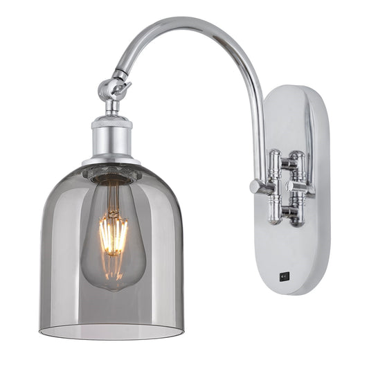 Innovations Bella 5.5in 1-Light Wall Sconce | Industrial Polished Chrome and Light Smoke Glass | Bedroom & Hallway Accent Light | Model 918-1W-PC-G558-6SM