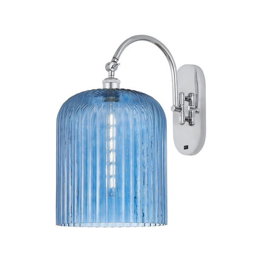 Innovations Bridal Veil 12in 1-Light Wall Sconce | Industrial Polished Chrome and Princess Blue Ribbed Glass | Bathroom & | Model 918-1W-PC-G559-12BL