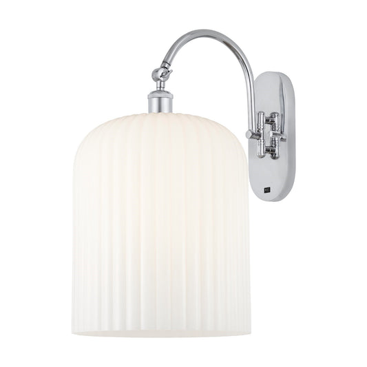 Innovations Bridal Veil 12in 1-Light Wall Sconce | Industrial Polished Chrome and Gloss White Ribbed Glass | Bathroom & | Model 918-1W-PC-G559-12GWH