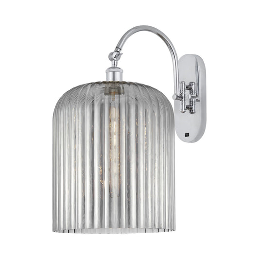 Innovations Bridal Veil 12in 1-Light Wall Sconce | Industrial Polished Chrome and Light Smoke Ribbed Glass | Bedroom & Hallway | Model 918-1W-PC-G559-12SM
