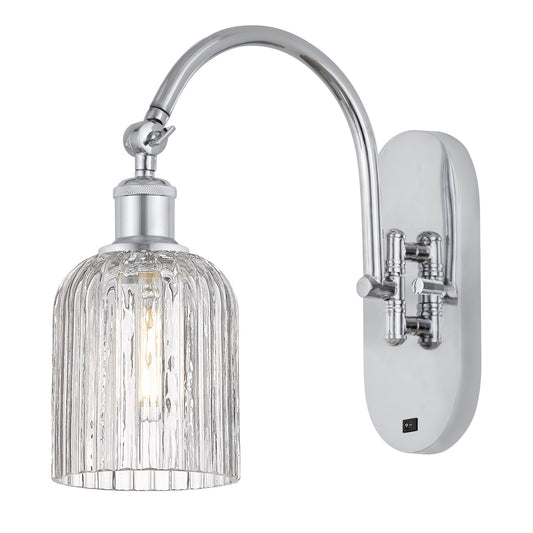 Innovations Bridal Veil 5in 1-Light Wall Sconce | Industrial Polished Chrome and Clear Ribbed Glass | Bedroom & Hallway Accent | Model 918-1W-PC-G559-5CL