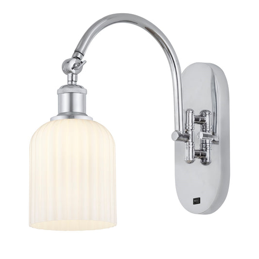 Innovations Bridal Veil 5in 1-Light Wall Sconce | Industrial Polished Chrome and Gloss White Ribbed Glass | Hallway & Bathroom | Model 918-1W-PC-G559-5GWH