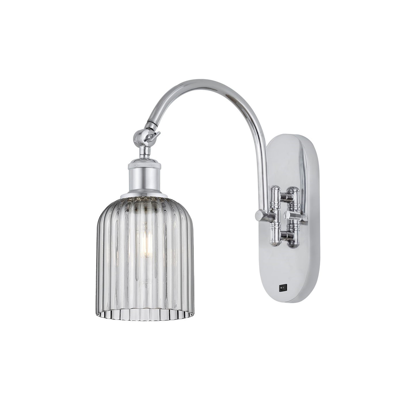 Innovations Bridal Veil 5in 1-Light Wall Sconce | Industrial Polished Chrome and Light Smoke Ribbed Glass | Hallway & Bathroom | Model 918-1W-PC-G559-5SM