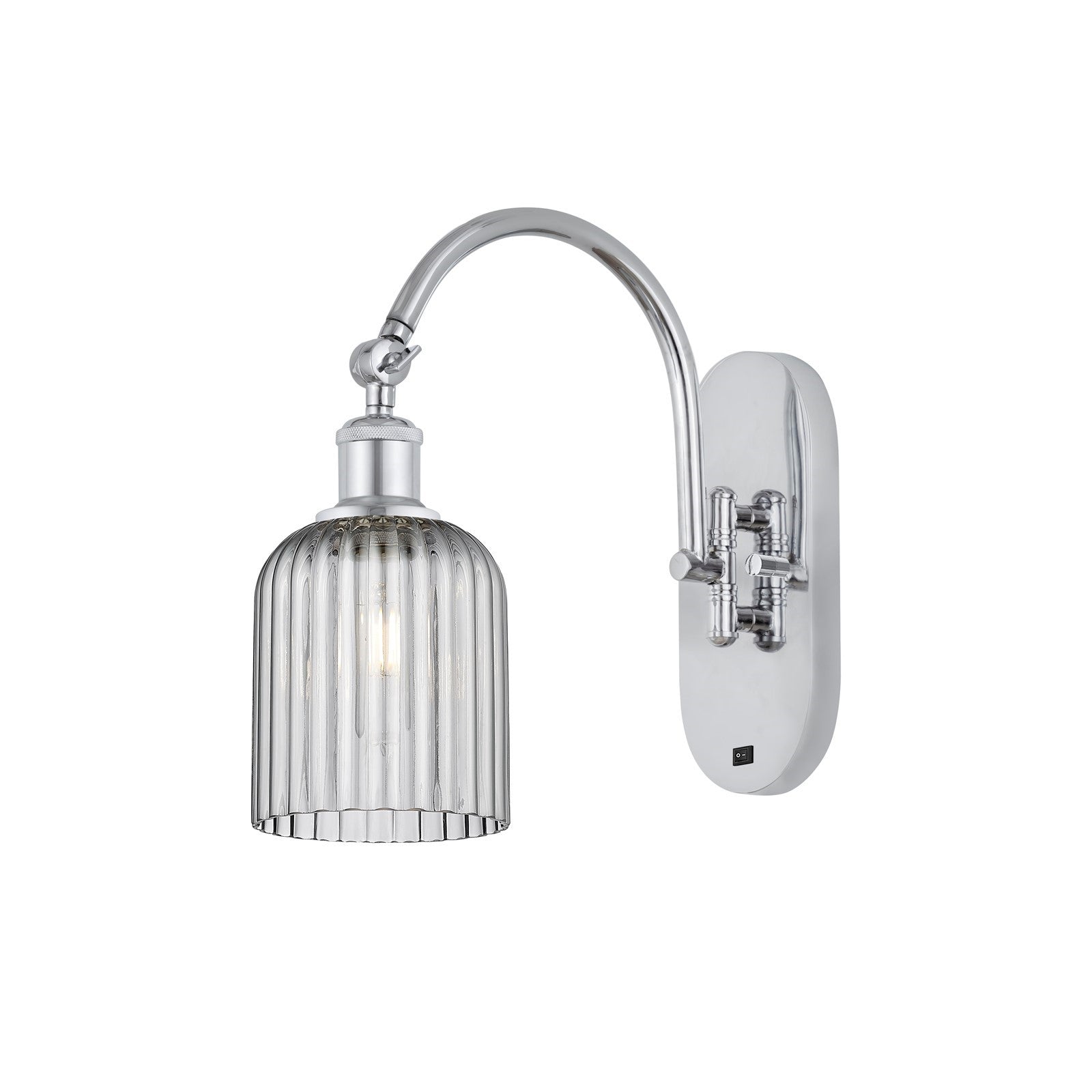 Innovations Bridal Veil 5in 1-Light Wall Sconce | Industrial Polished Chrome and Light Smoke Ribbed Glass | Hallway & Bathroom | Model 918-1W-PC-G559-5SM