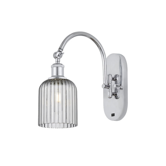 Innovations Bridal Veil 5in 1-Light Wall Sconce | Industrial Polished Chrome and Light Smoke Ribbed Glass | Hallway & Bathroom | Model 918-1W-PC-G559-5SM