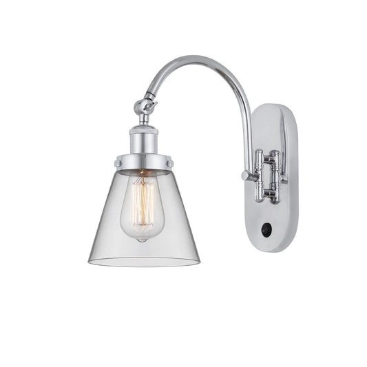 Innovations Cone 1-Light 6.25in Swing Arm Lamp | Industrial Polished Chrome Steel and Clear Glass | Bedroom & Living Room | Model 918-1W-PC-G62-LED