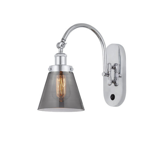 Innovations Cone 1-Light 6.25in Swing Arm Lamp | Industrial Polished Chrome Steel and Light Smoke Glass | Bedroom & Living Room | Model 918-1W-PC-G63