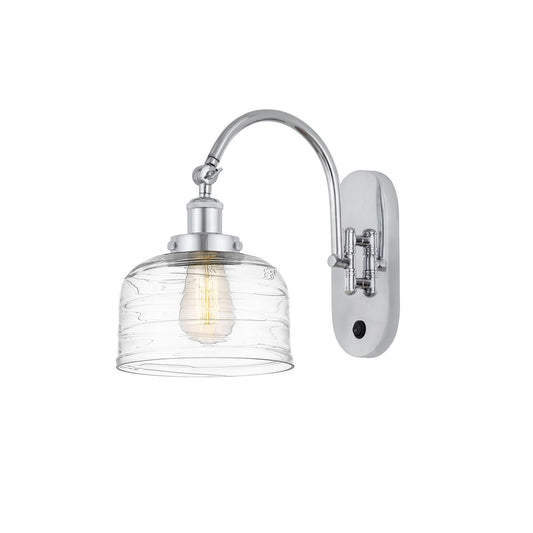 Innovations Bell 8in 1-Light Swing Arm Lamp | Industrial Polished Chrome Steel and Clear Deco Swirl Glass | Bedroom & Living | Model 918-1W-PC-G713-LED