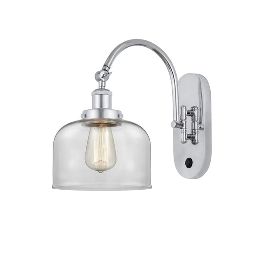 Innovations Bell 8in 1-Light Swing Arm Lamp | Industrial Polished Chrome Steel and Clear Glass | Bedroom & Living Room Reading | Model 918-1W-PC-G72-LED