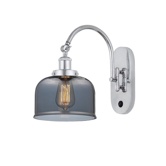 Innovations Bell 8in 1-Light Swing Arm Wall Sconce | Industrial Polished Chrome Steel and Light Smoke Glass | Bedroom & Living | Model 918-1W-PC-G73-LED