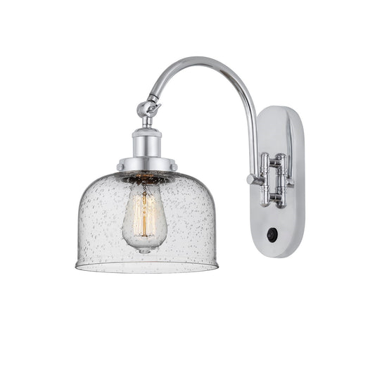 Innovations Bell 8in 1-Light Swing Arm Wall Sconce | Industrial Polished Chrome Steel and Seedy Glass | Bedroom & Living Room | Model 918-1W-PC-G74-LED