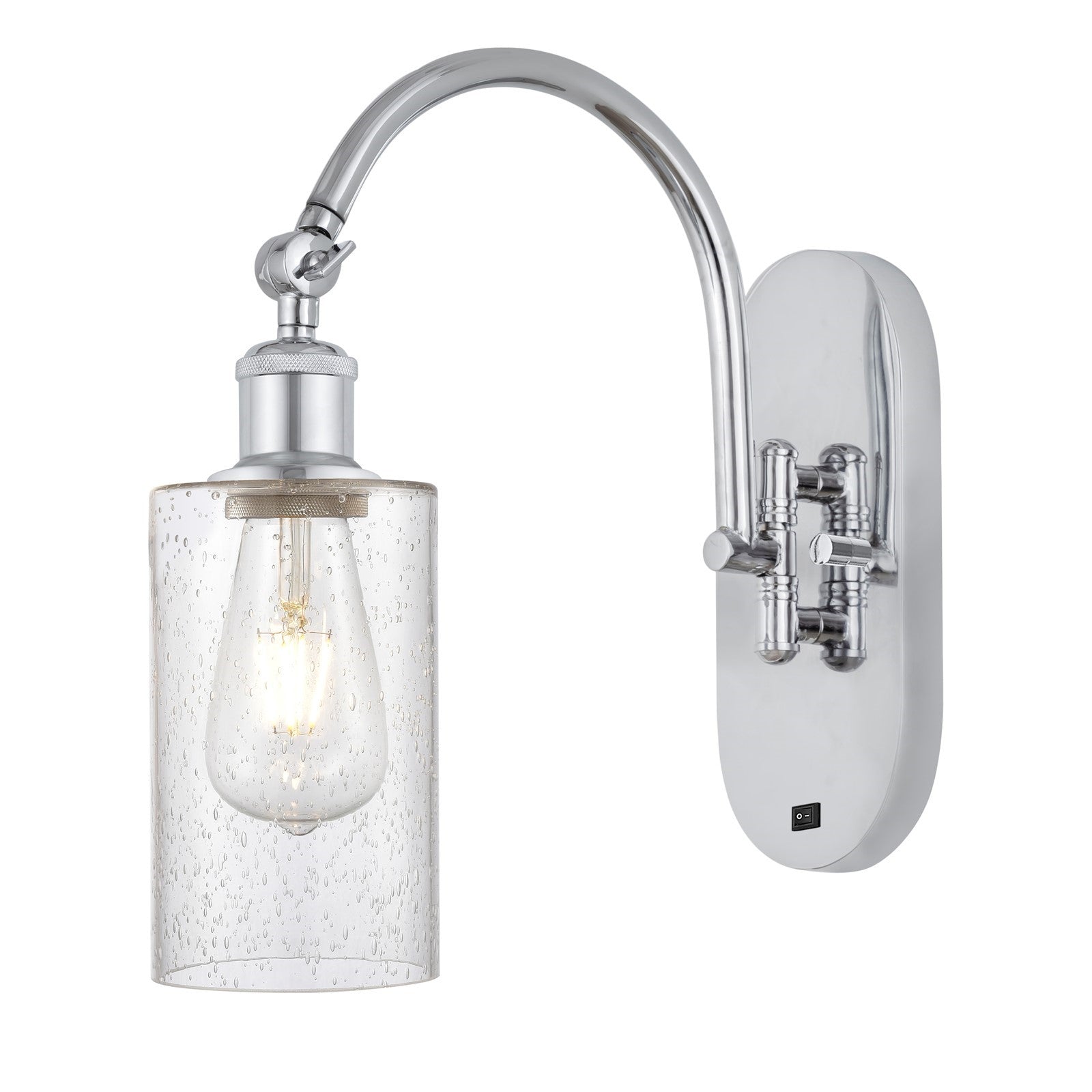 Innovations Clymer 1-Light Wall Sconce | Industrial Polished Chrome Steel and Seedy Glass | Hallway & Bathroom Accent | Model 918-1W-PC-G804