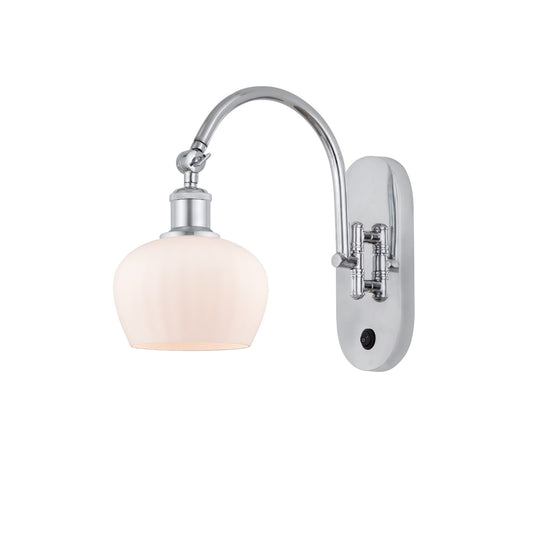 Innovations Fenton 1-Light Wall Sconce | Industrial Polished Chrome Steel and Matte White Ribbed Glass | Bathroom & Hallway Accent | Model 918-1W-PC-G91