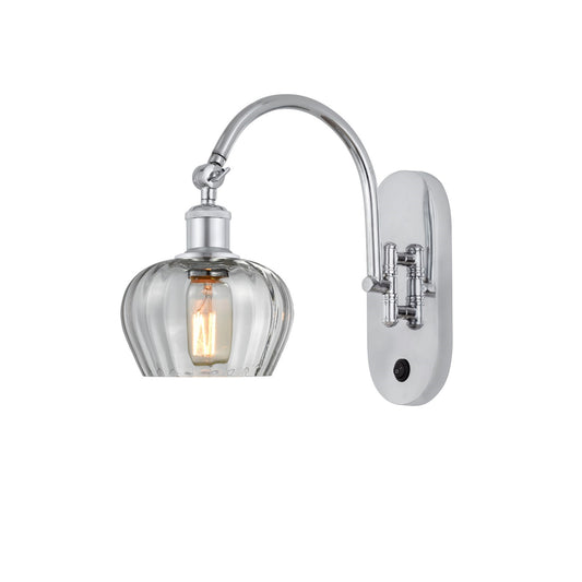 Innovations Fenton 1-Light Wall Sconce | Industrial Polished Chrome Steel and Clear Ribbed Glass | Bathroom & Hallway Accent | Model 918-1W-PC-G92