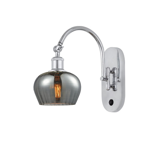 Innovations Fenton 6.5in 1-Light Wall Sconce | Industrial Polished Chrome and Light Smoke Ribbed Glass | Bedroom & Hallway Accent | Model 918-1W-PC-G93