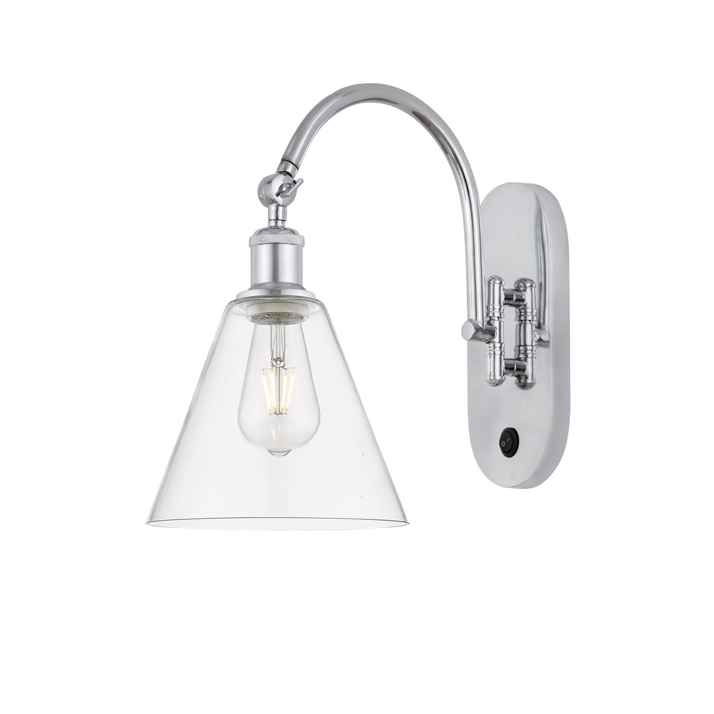 Innovations Berkshire Glass 8in 1-Light Wall Sconce | Industrial Polished Chrome and Clear Glass | Hallway & Bathroom Accent | Model 918-1W-PC-GBC-82