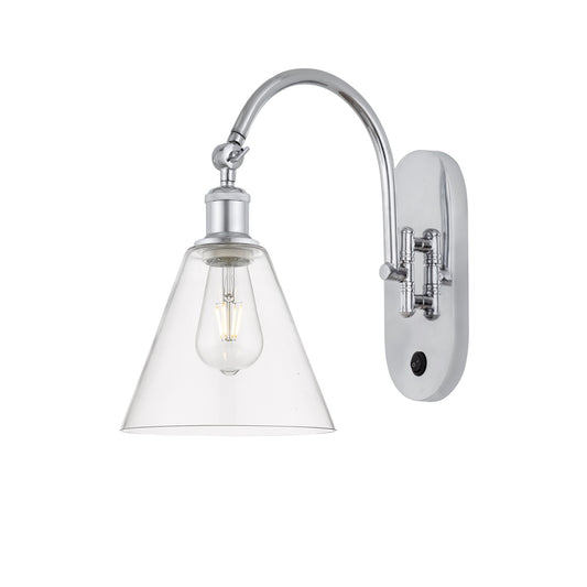 Innovations Berkshire Glass 8in 1-Light Wall Sconce | Industrial Polished Chrome and Clear Glass | Hallway & Bathroom Accent | Model 918-1W-PC-GBC-82