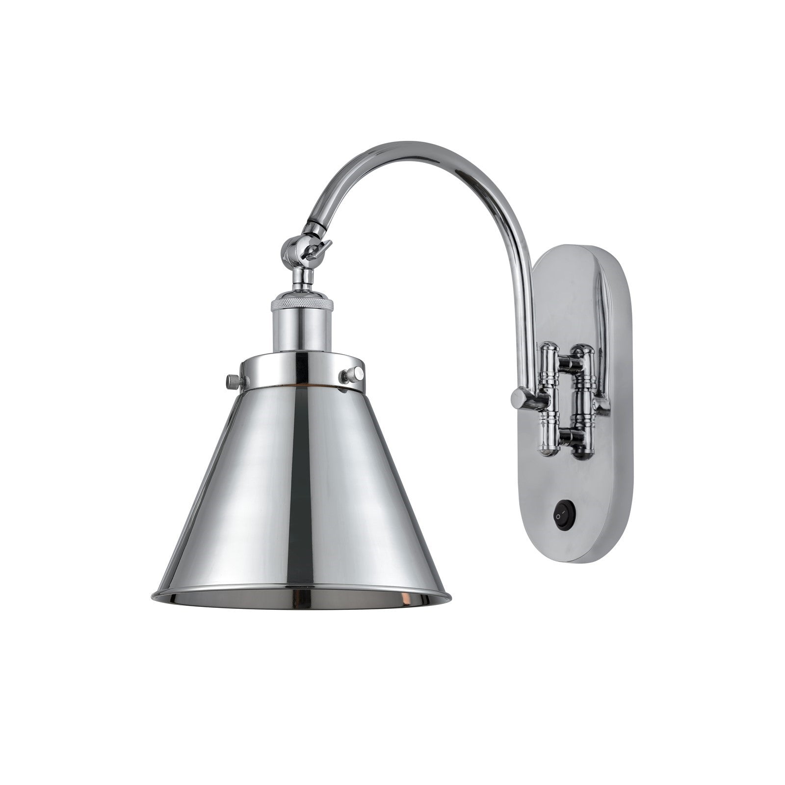 Innovations Appalachian 8in 1-Light Swing Arm Lamp | Traditional Industrial Polished Chrome Steel and Metal Shade | Bedroom & | Model 918-1W-PC-M13-PC-LED