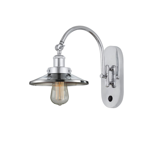 Innovations Railroad 8in 1-Light Swing Arm Lamp | Traditional Industrial Polished Chrome Steel and Metal Shade | Bedroom & Living | Model 918-1W-PC-M7