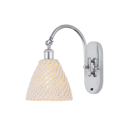 Innovations Bristol Natural 7.5in 1-Light Wall Sconce | Industrial Polished Chrome and Natural Fiber Dome Shade | Living Room | Model 918-1W-PC-NBD-75-NAT